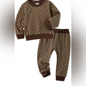 Brown Checkered Sweater and Pants Set